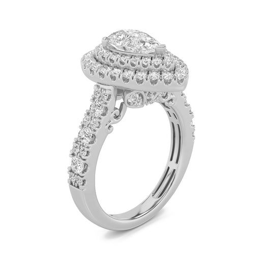 2Cttw Pear Shaped Lab Grown Diamond (F/VS) DoubleHalo Engagement Ring in 14K Gold