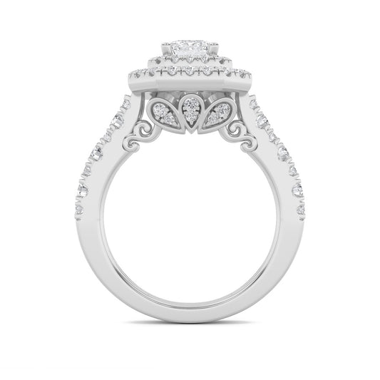 2CTW Radiant Shaped Lab Grown Diamond (F/VS) Double Halo Engagement Ring in 14K Gold