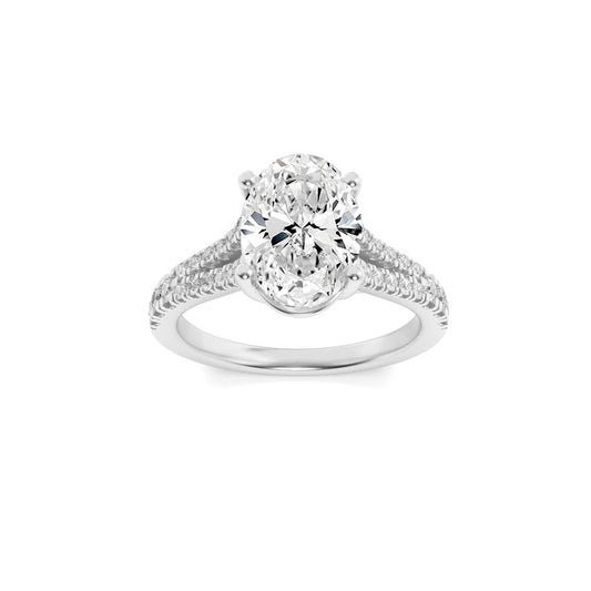 2Cttw Oval Shaped Lab Grown Diamond (F/VS) Split Shank Trellis Engagement Ring in 14K Gold