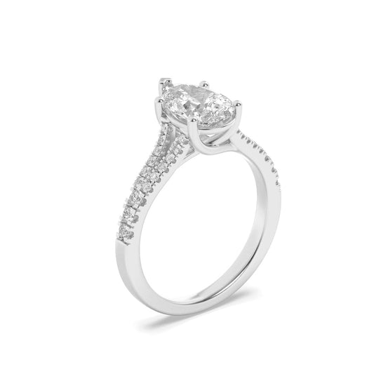 2CTW Pear Shaped Lab Grown Diamond (F/VS) Split Shank Trellis Engagement Ring in 14K Gold