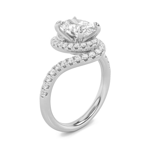 2Cttw Oval Shaped Lab Grown Diamond (F/VS) Swirl Accented Engagement Ring in 14K Gold