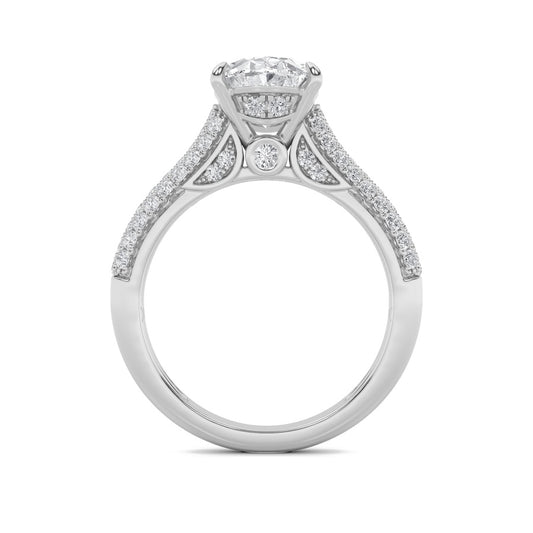 2.5Cttw Oval Shaped Lab Grown Diamond (F/VS) Hidden Halo Accented Engagement Ring in 14K Gold
