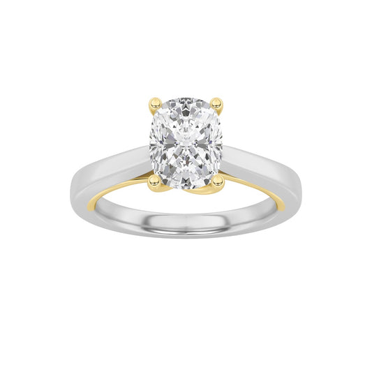 1Cttw Elongated Cushion Shaped Lab Grown Diamond (F/VS) Two Tone Twisted Basket Cathedral Shank Solitaire Ring in 14K Gold
