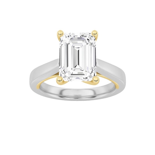 1Cttw Emerald Shaped Lab Grown Diamond (F/VS) TwoTone Twisted Basket Cathedral Shank Solitaire Ring in 14K Gold