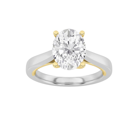 2Cttw Oval Shaped Lab Grown Diamond (F/VS) Two Tone Twisted Basket Cathedral Shank Solitaire Ring in 14K Gold
