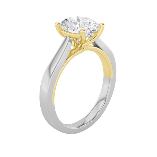2Cttw Oval Shaped Lab Grown Diamond (F/VS) Two Tone Twisted Basket Cathedral Shank Solitaire Ring in 14K Gold