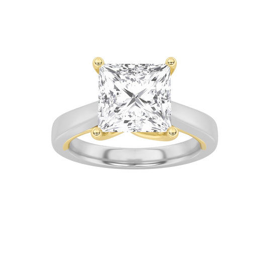 2Cttw Princess Shaped Lab Grown Diamond (F/VS) Two Tone Twisted Basket Cathedral Shank Solitaire Ring in 14K Gold