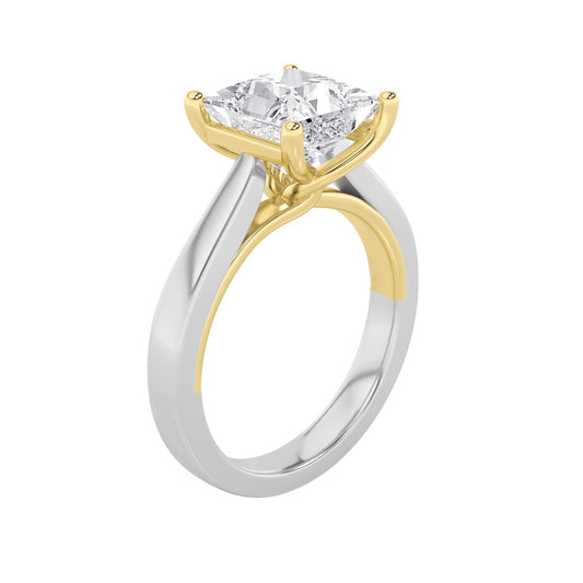 2Cttw Princess Shaped Lab Grown Diamond (F/VS) Two Tone Twisted Basket Cathedral Shank Solitaire Ring in 14K Gold