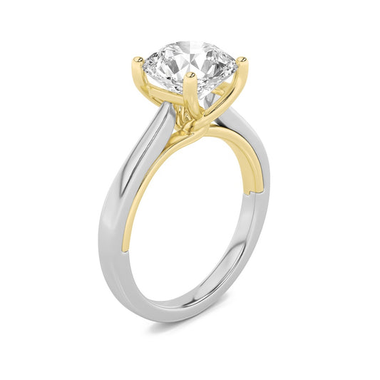 1Cttw Round Shaped Lab Grown Diamond (F/VS) Two Tone Twisted Basket Cathedral Shank Solitaire Ring in 14K Gold