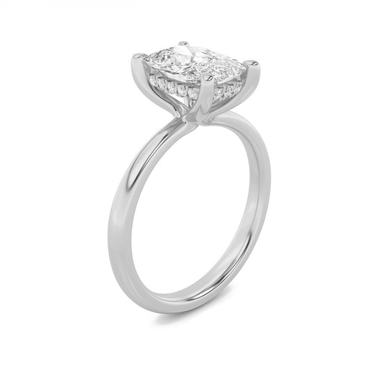 2.5Cttw Elongated Cushion Shaped Lab Grown Diamond (G/VS) Hidden Halo Petite Shank Ring in 14K Gold