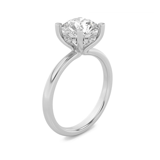 2Cttw Round Shaped Lab Grown Diamond (F/VS) Hidden Halo Petite Shank Ring in 14K Gold