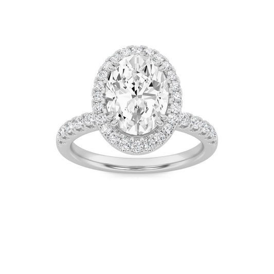 3CTW Oval Shaped Lab Grown Diamond (F/VS) Halo Accented Engagement Ring in 14K Gold