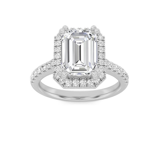 2.5Cttw Emerald Shaped Lab Grown Diamond (F/VS) Halo Accented Engagement Ring in 14K Gold