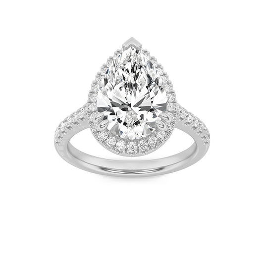 3CTW Pear Shaped Lab Grown Diamond (F/VS) Classic Halo Accented Engagement Ring in 14K Gold