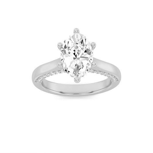 2CTW Oval Shaped Lab Grown Diamond (F/VS) Tulip Motif Accented Engagement Ring in 14K Gold