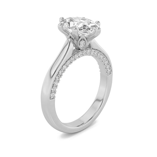 2Cttw Oval Shaped Lab Grown Diamond (F/VS) Tulip Motif Accented Engagement Ring in 14K Gold