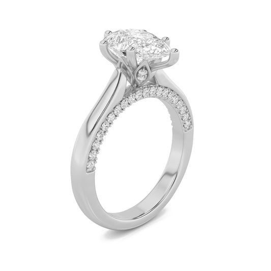 2Cttw Pear Shaped Lab Grown Diamond (F/VS) Tulip Motif Accented Engagement Ring in 14K Gold