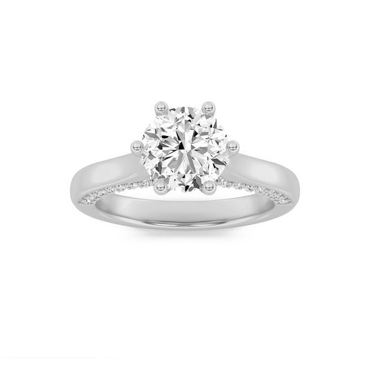 2Cttw Round Shaped Lab Grown Diamond (F/VS) TulipMotif Accented Engagement Ring in 14K Gold