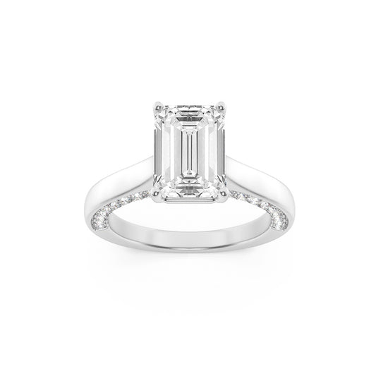 1.25Cttw Emerald Shaped Lab Grown Diamond (F/VS) Accented Bridge Shank Engagement Ring in 14K Gold