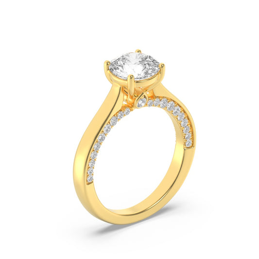 1.33CTW Round Shaped Lab Grown Diamond (F/VS) Accented Bridge Shank Engagement Ring in 14K Gold