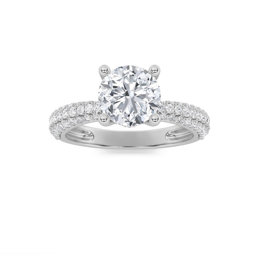 2Cttw Round Shaped Lab Grown Diamond (F/VS) ThreeRow Micro Pave Engagement Ring in 14K Gold