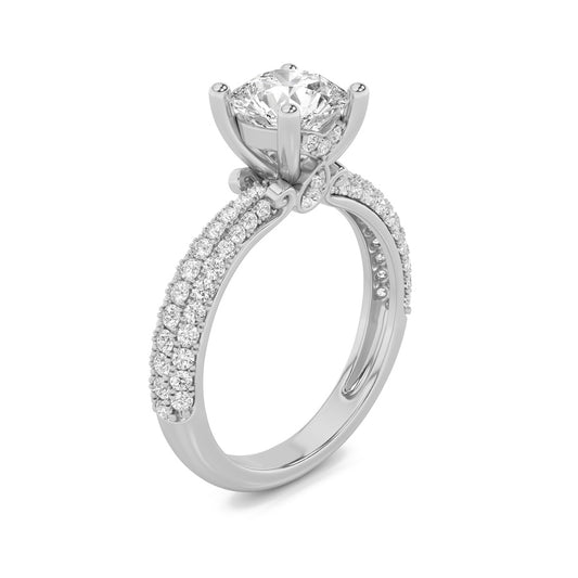 2Cttw Round Shaped Lab Grown Diamond (F/VS) ThreeRow Micro Pave Engagement Ring in 14K Gold