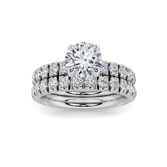 2Cttw Round Shaped Lab Grown Diamond (F/VS) Classic Accented Set With Band and Engagement Ring in 14K Gold