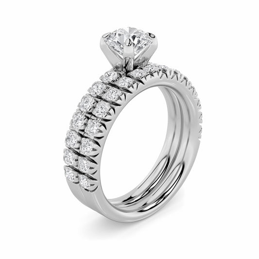2Cttw Round Shaped Lab Grown Diamond (F/VS) Classic Accented Set With Band and Engagement Ring in 14K Gold