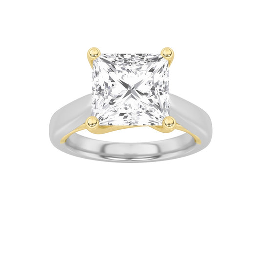 3CTW Princess Shaped Lab Grown Diamond (F/VS) Two Tone Cathedral Shank Engagement Ring in 14K Gold