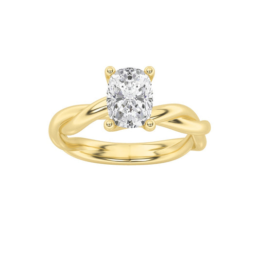 1Cttw Elongated Cushion Shaped Lab Grown Diamond (F/VS) Twisted Shank Solitaire Engagement Ring in 14K Gold