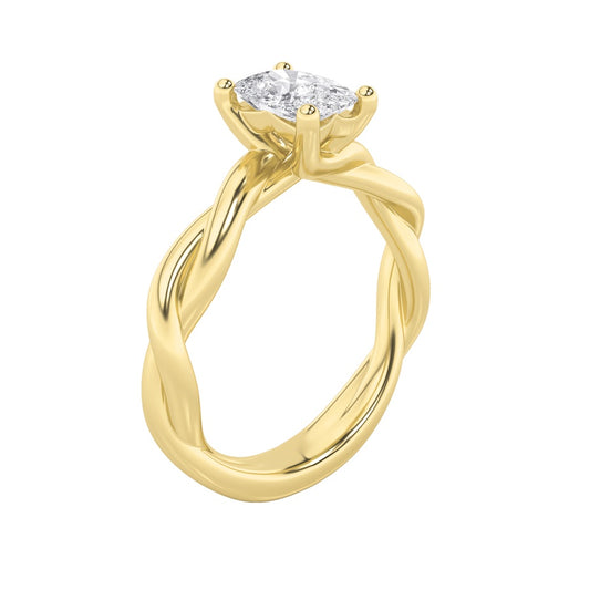 1Cttw Elongated Cushion Shaped Lab Grown Diamond (F/VS) Twisted Shank Solitaire Engagement Ring in 14K Gold