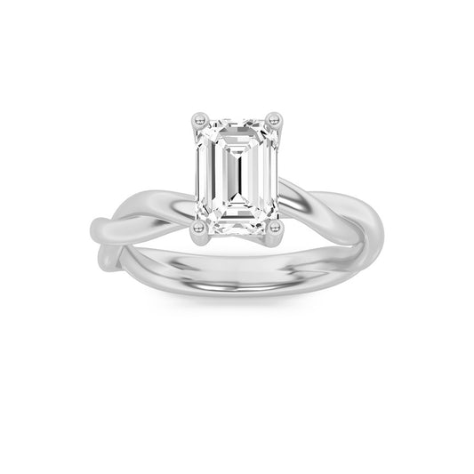 1.5Cttw Emerald Shaped Lab Grown Diamond (G/VS) Twisted Shank Solitaire Engagement Ring in 14K Gold