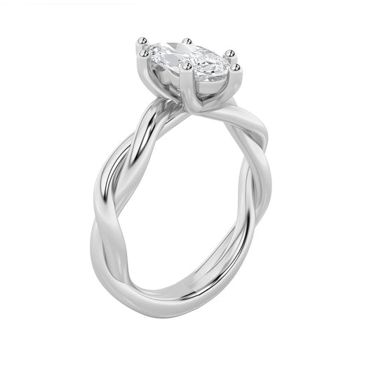1Cttw Marquise Shaped Lab Grown Diamond (F/VS) Twisted Shank Solitaire Engagement Ring in 14K Gold