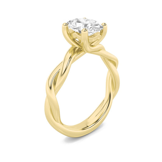 2.5Cttw Oval Shaped Lab Grown Diamond (F/VS) Twisted Shank Solitaire Engagement Ring in 14K Gold