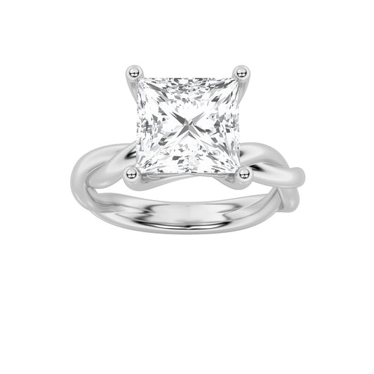 3Cttw Princess Shaped Lab Grown Diamond (F/VS) Twisted Shank Solitaire Engagement Ring in 14K Gold
