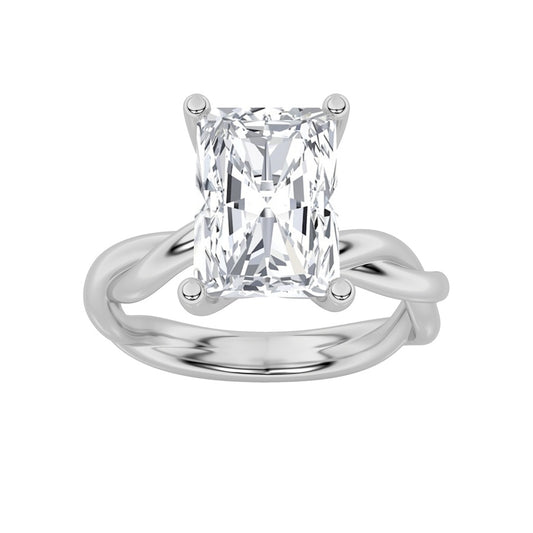 3Cttw Radiant Shaped Lab Grown Diamond (F/VS) Twisted Shank Solitaire Engagement Ring in 14K Gold