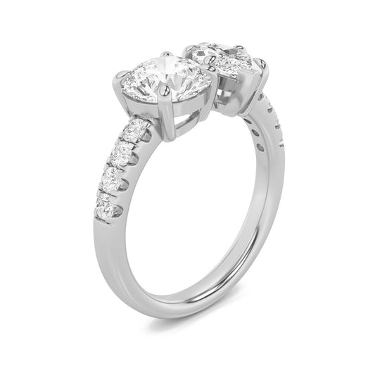 3Cttw Round Shaped Lab Grown Diamond (F/VS) Toi et Moi Engagement Ring in 14K Gold