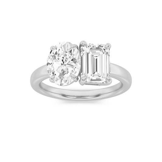 3Cttw Emerald Shaped Lab Grown Diamond (F/VS) Toiet Moi Engagement Ring in 14K Gold