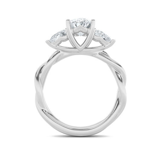 2Cttw Oval Shaped Lab Grown Diamond (F/VS) Three Stone Twisted Band Engagement Ring in 14K Gold
