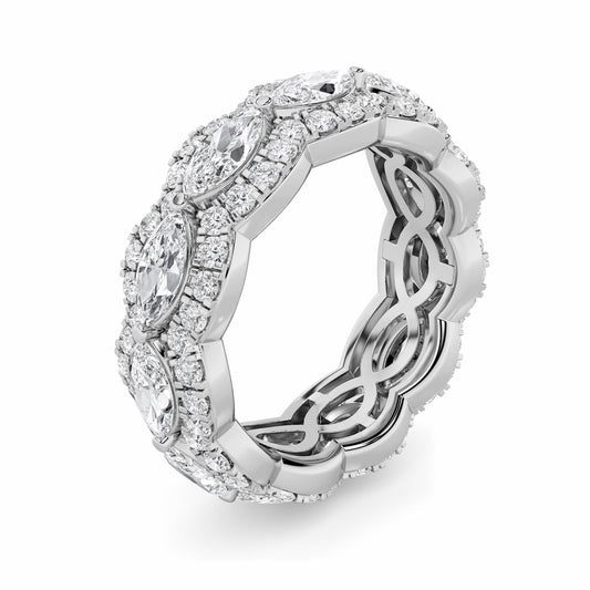 4Cttw Marquise Shaped Lab Grown Diamond (F/VVS) Eternity Band Ring in 14K Gold