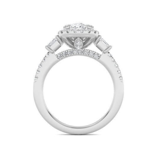 3Cttw Elongated Cushion Shaped Lab Grown Diamond (F/VVS) Accented Three Stone Ring in 14K Gold
