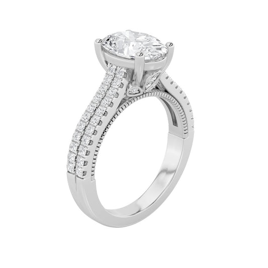 2Cttw Oval Shaped Lab Grown Diamond (F/VS) Two Row Fancy Accented Engagement Ring in 14K Gold