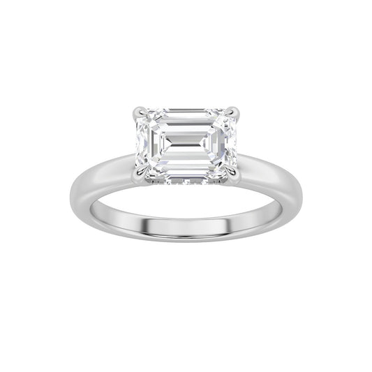 1.5Cttw Emerald Shaped Lab Grown Diamond (F/VS) East West Solitaire Ring in 14K Gold