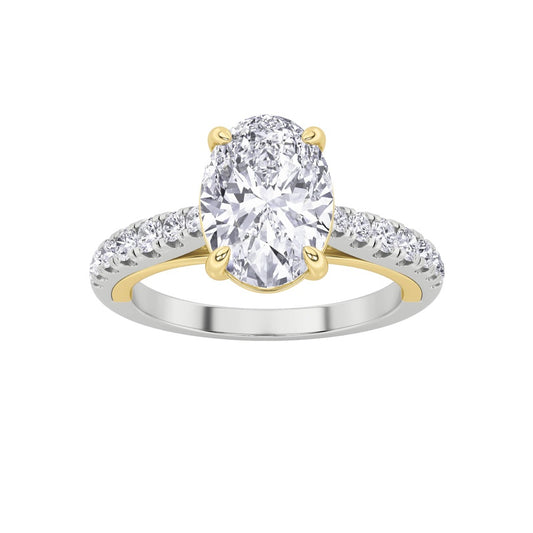 2Cttw Oval Shaped Lab Grown Diamond (F/VS) Solitaire Engagement Ring in 14K Gold