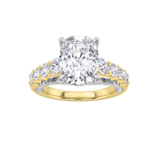 4CTW Elongated Cushion Shaped Lab Grown Diamond (F/VS)  Ring in 14K Gold