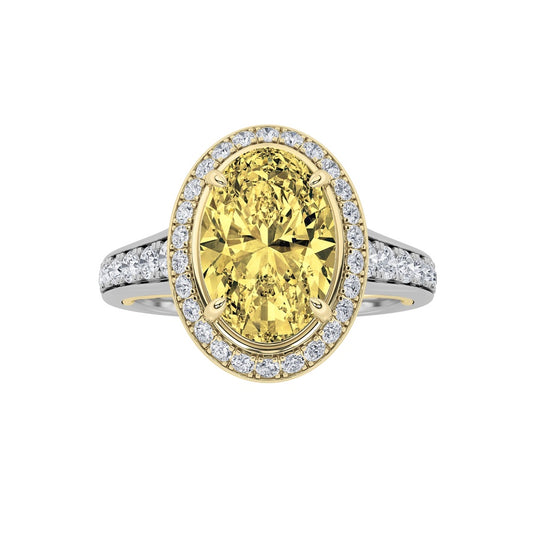 3.5Cttw Oval Shaped Lab Grown Diamond (F/VS) BoldAccented Statement Engagement Ring in 14K Gold