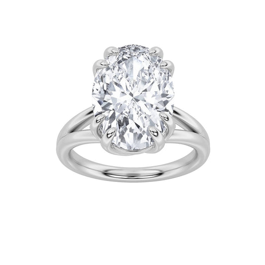 5CTW Oval Shaped Lab Grown Diamond (F/VS) Bold Split Shank Solitaire Engagement Ring in 14K Gold