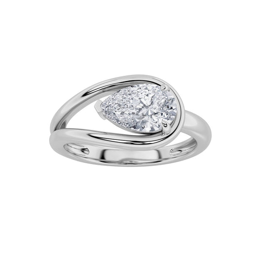 1Cttw Pear Shaped Lab Grown Diamond (F/VS) East West Solitaire Ring in 14K Gold