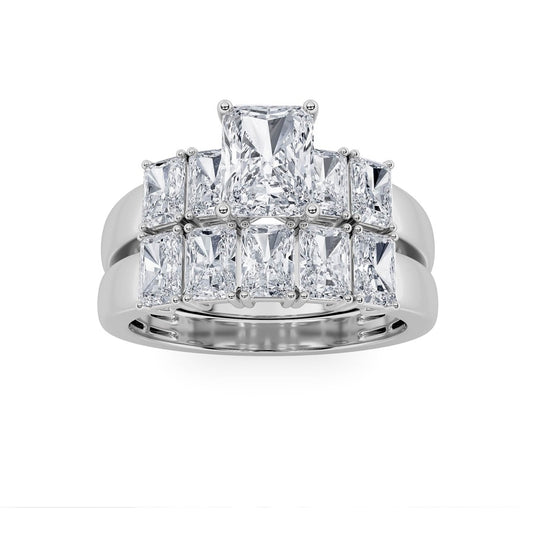 2.5Cttw Radiant Shaped Lab Grown Diamond (G/VS) Bridal Set with Matching Band and  Ring in 14K Gold