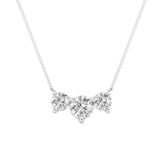2CTW Round Shaped Lab Grown Diamond (F/VS) Three Stone Necklace in 14K Gold